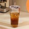 2Pcs Iced Coffee Glass with Lid And Straw, 600ml Capacity Ribbed Tumbler, Reusable Cold Drink Cup for Home Travel, Fits Car Cup Holder