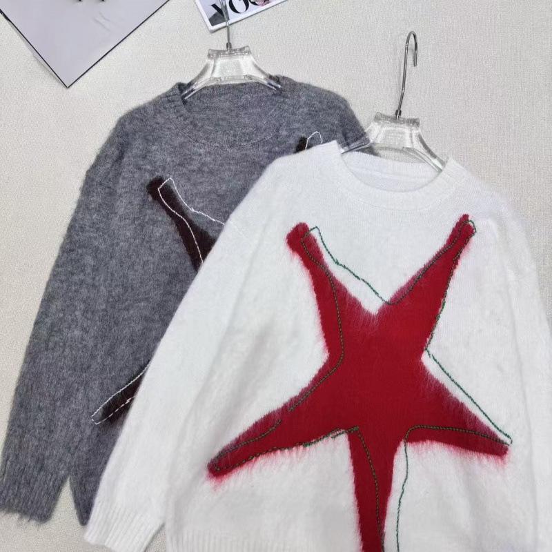 European High-Quality Star & Moon Mohair Knit Sweater - Loose, Versatile, and Stylish