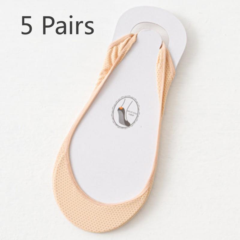 

5 пар женских летних тонких впитывающих пот дышащих нескользящих невидимых носков Ice Silk 5 Pairs телесный