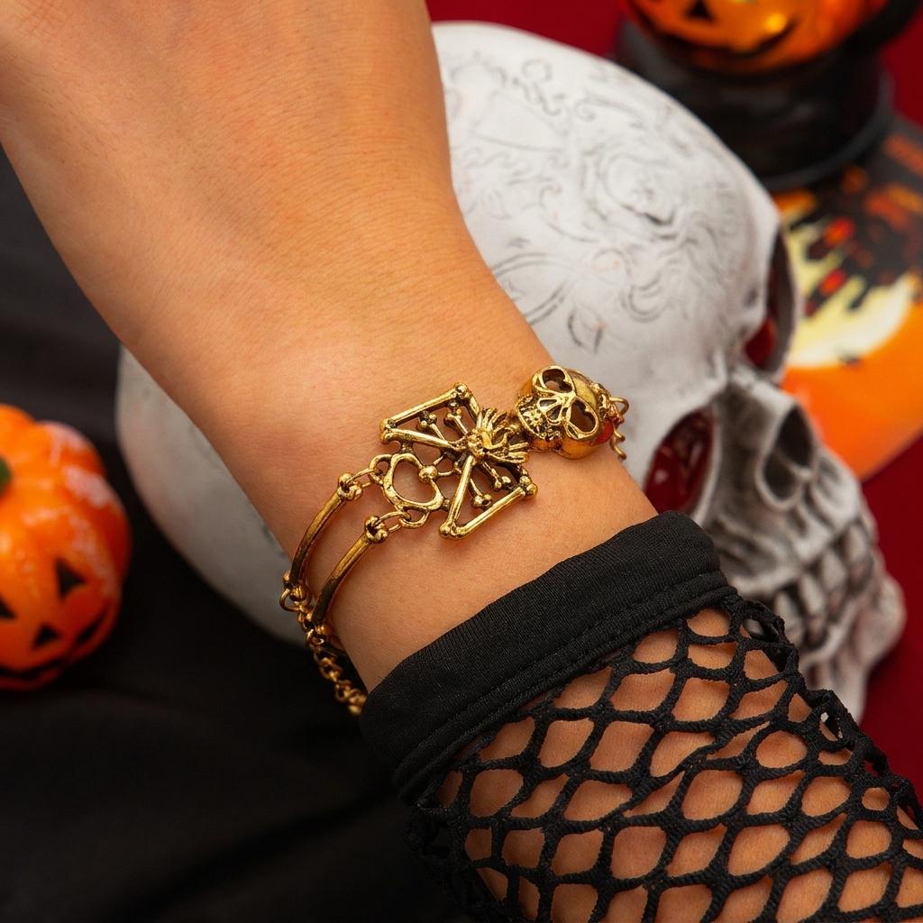 Vintage Exaggerated Gothic Skull Bracelets for Women Men Creative Hip Hop Punk Skull Skeleton Bracelets Halloween Party Jewelry