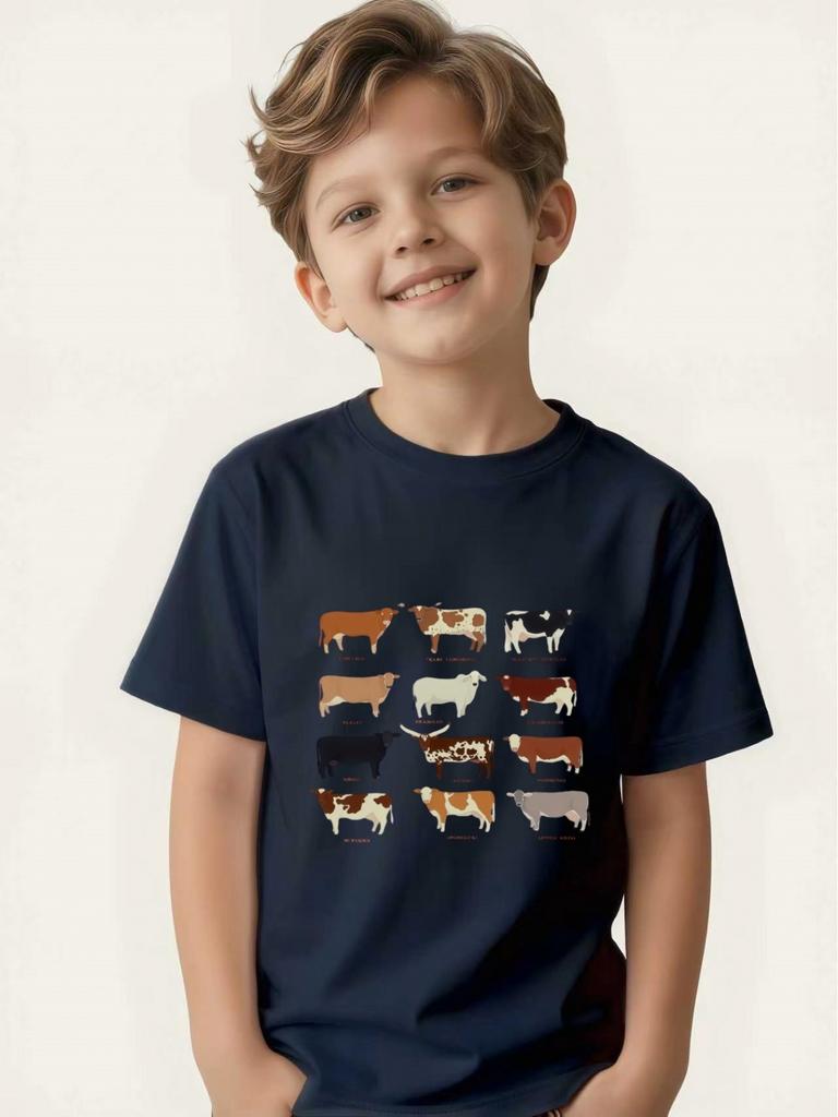 Children's T-shirt Boys and Girls Farm Animal Popular Science Printed Short-sleeved Non-colliding Style