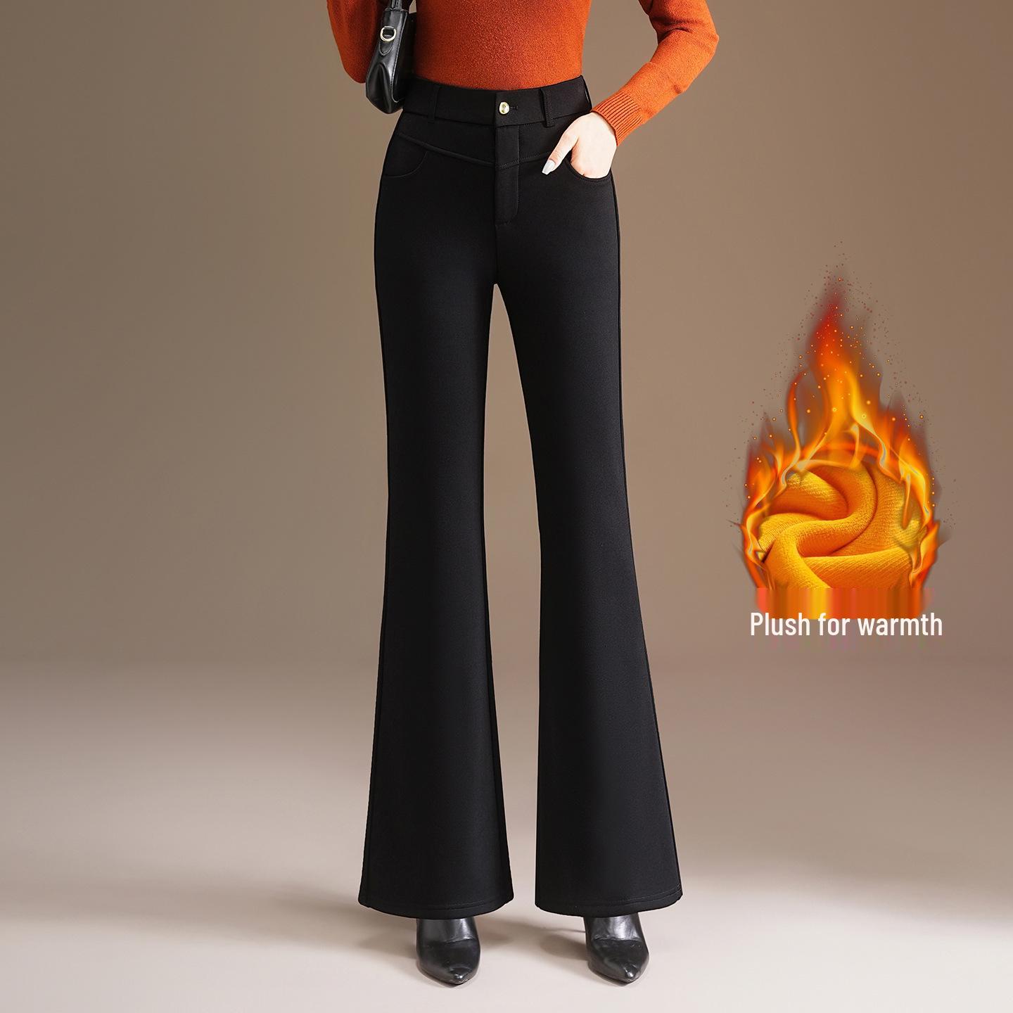 Women s High-Waisted Velvet Flare Pants - Winter 2025, Thickened, Slimming, Business Casual. L