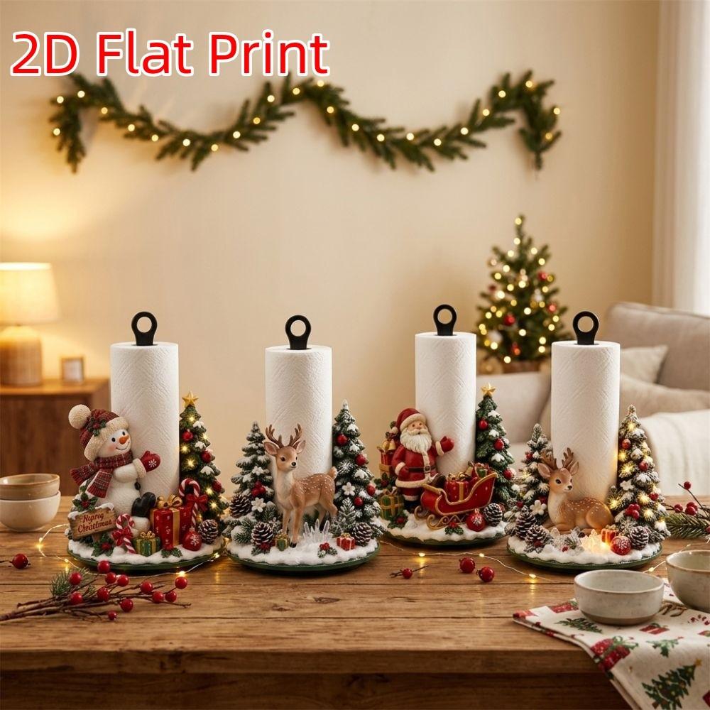 Acrylic Wood Base Christmas Paper Towel Holder Santa Claus Floral Towel Stand Christmas Home Decor