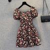 2023 Plus Size French Floral Puff Sleeve Dress: Slimming, Square Neck Summer Style