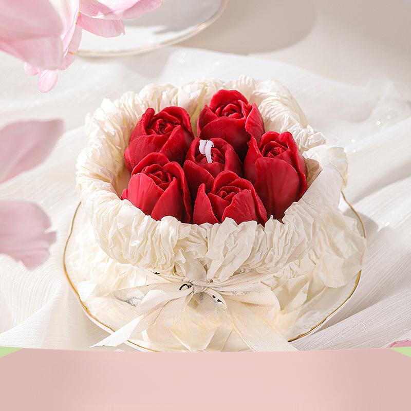 

День матери романтический букет свеча подарочная коробка подарок ручной работы ароматизированная тюльпан роза цветок свеча