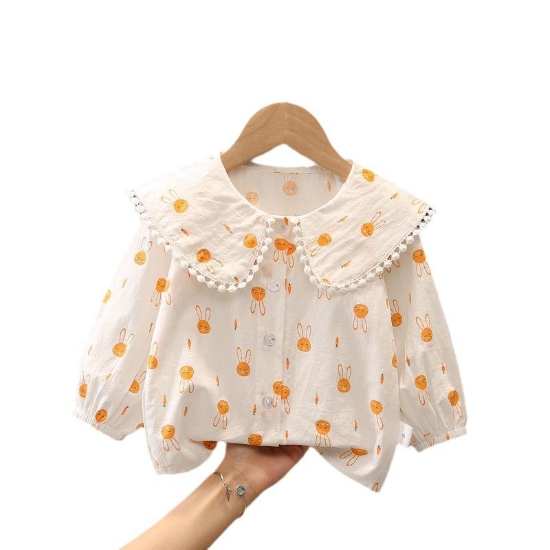 Girls Long Sleeve Cotton Shirt for 0-4 Years Spring Summer Base Layer Top
