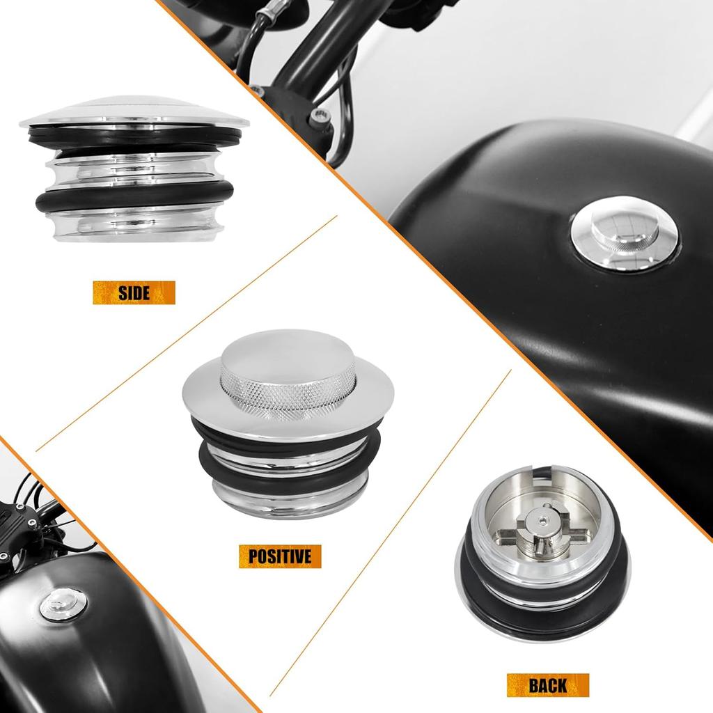 Motorcycle Flush Pop-up Gas Storage Cap Vented Fuel Tank Cap Fit for Harley Dyna Softail Touring Road King (Chrome)