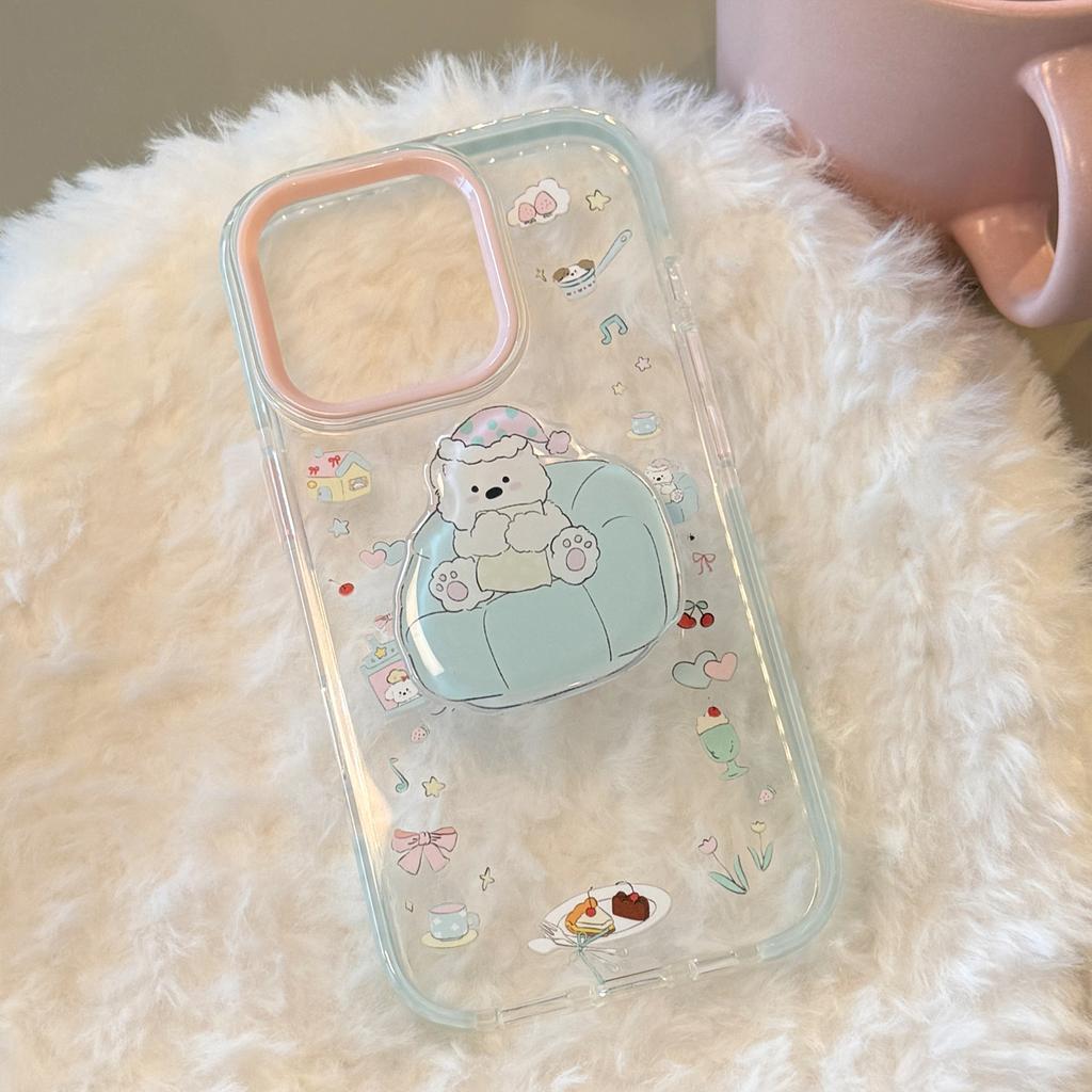 Sleeping Cap Puppy Stand iPhone 16 Pro Max Apple 17 Phone Case 15 Compatible 14 Transparent Cartoon 13 with Hanging Chain