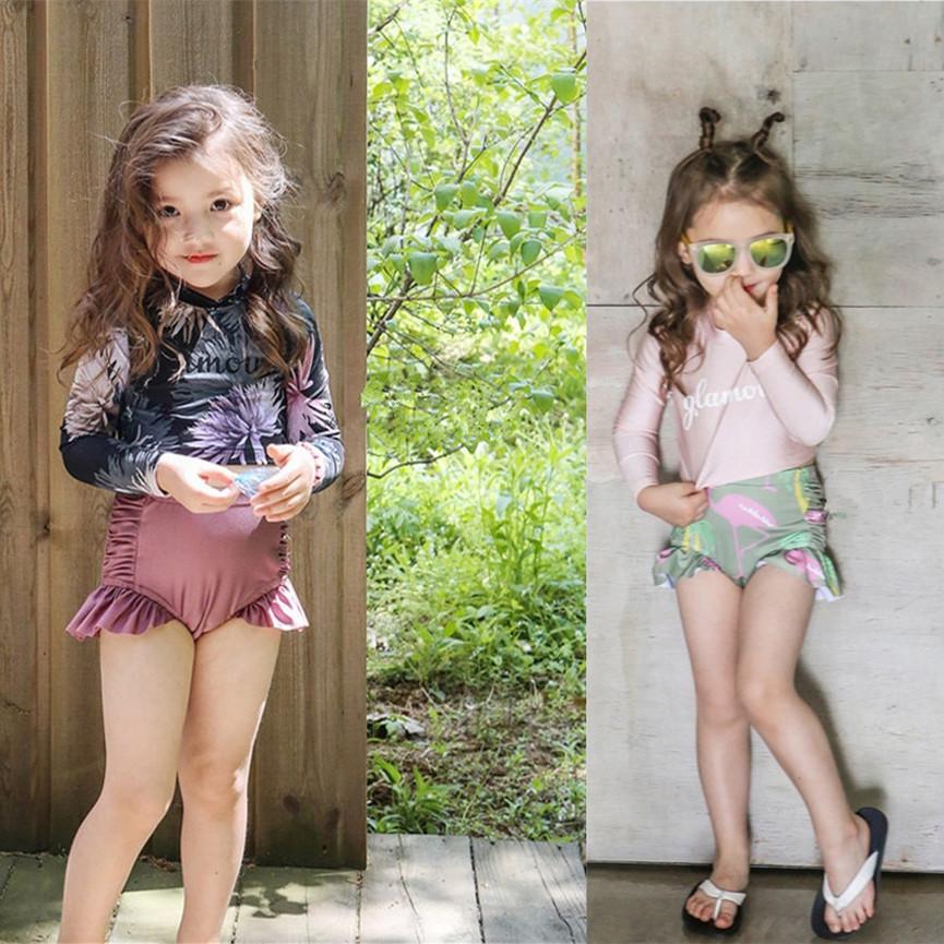 

Korean Floral Long Sleeve Baby Girl Swimsuit - Retro Style M (85-95 cm)