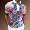 Abstract Print Short Sleeve Polo Shirt, Half-Zip Casual Wear