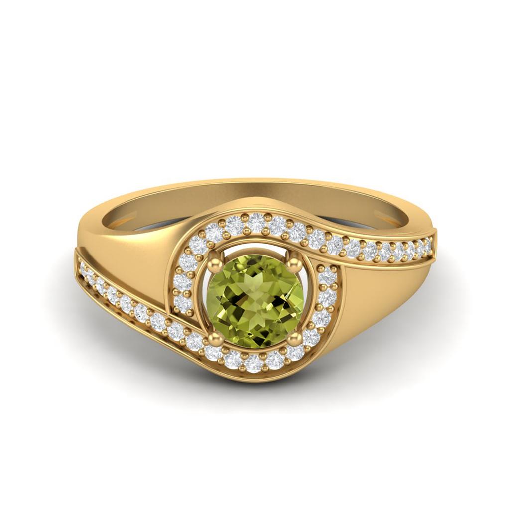 5mm Round Peridot 925 Sterling Silver Gold Vermeil Solitaire Halo Women Engagement Ring