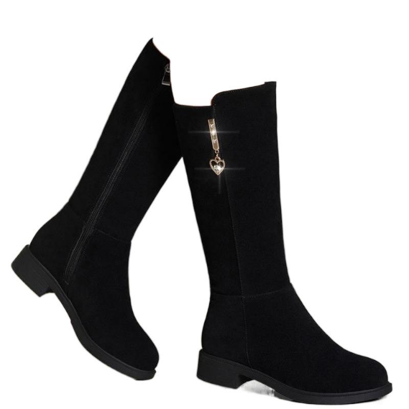 Frosted Flannel Snow Boots Women's Thick Heel Winter 2024 New Medium Tube Boots Women's Medium Heel Warm Velvet Women's Boots