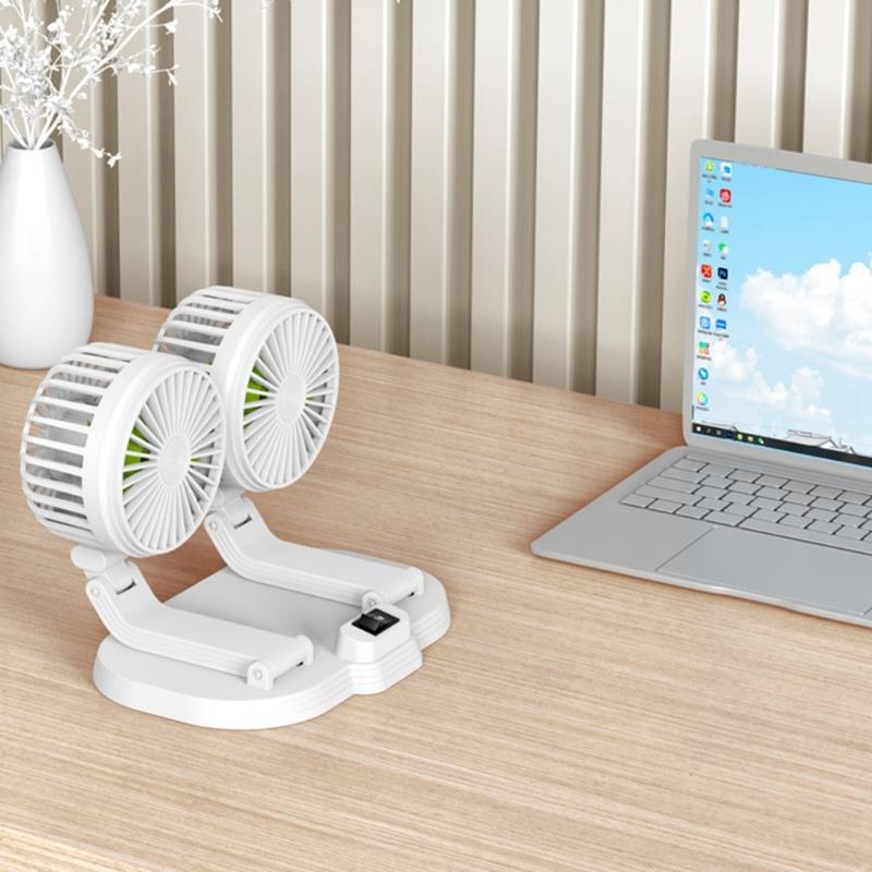 Car Dual Head Fan 360° Rotation 2 Gear Adjustable Cooling Fan for Vehicles Office Dashboard Mount USB Powered Cooler Fan