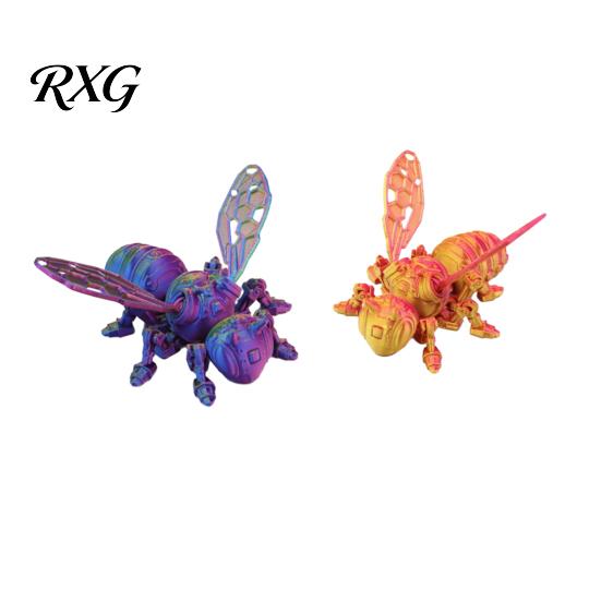 Bee Collectible Toy 3D Printed Cyberpunk Figurine, Movable Joints Mechanical Hornet Ornament, Articulated Wasp Flexible Figure Fidget Toy, Stress