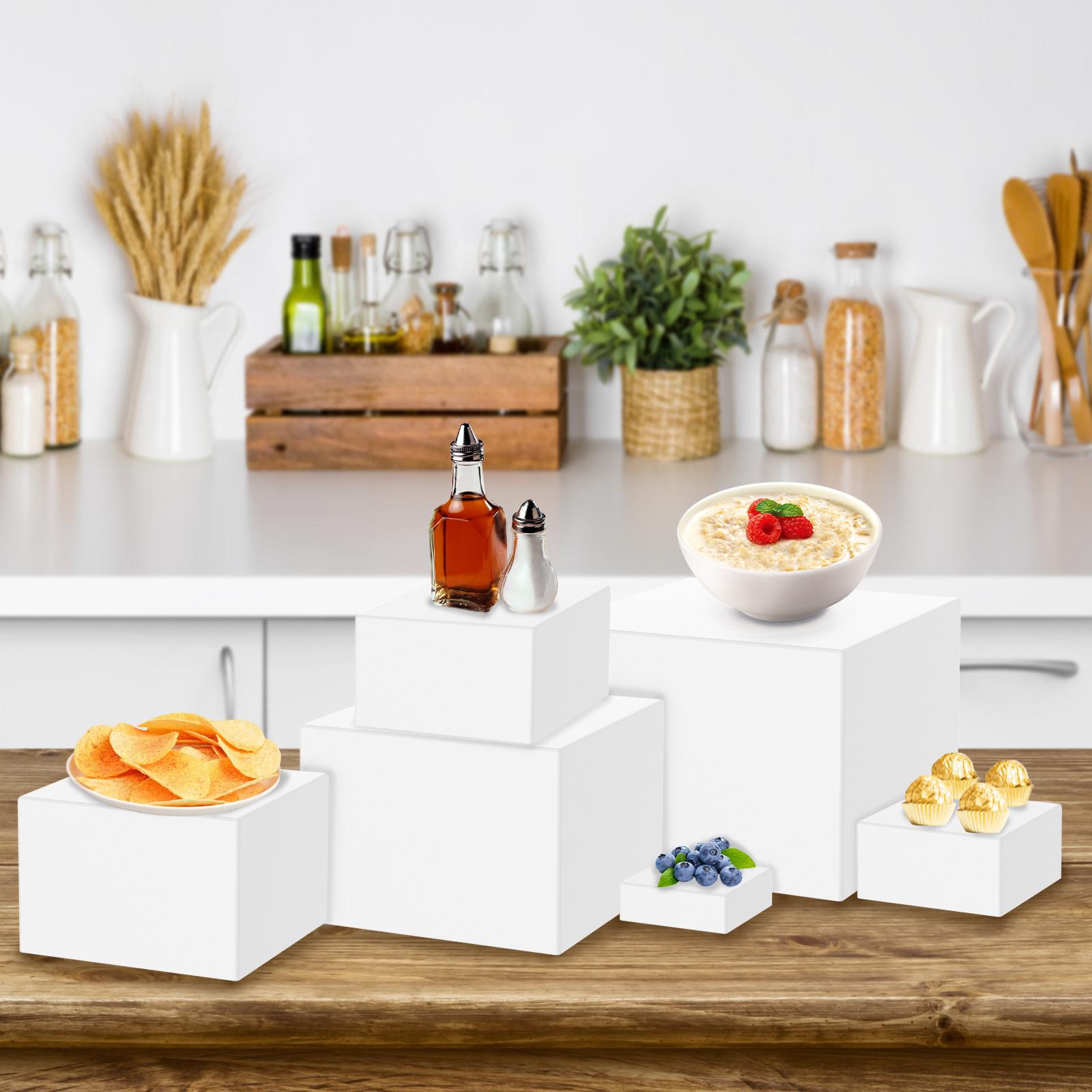 

6Pcs Acrylic Box with Hollow Bottom for Collectibles Assemble Clear Acrylic Box Stackable Buffet Stands Reusable Food Stands білий