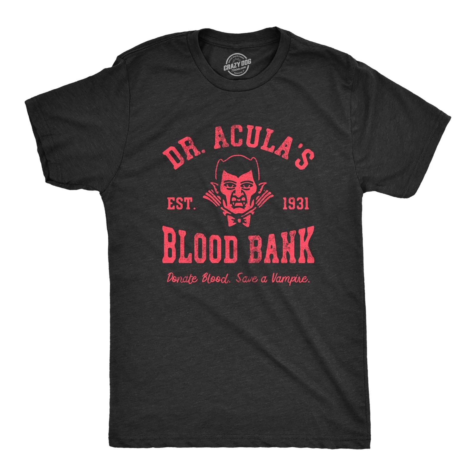 Mens Dr Aculas Blood Bank T Shirt Funny Scary Halloween Party Vampire Donor Tee L