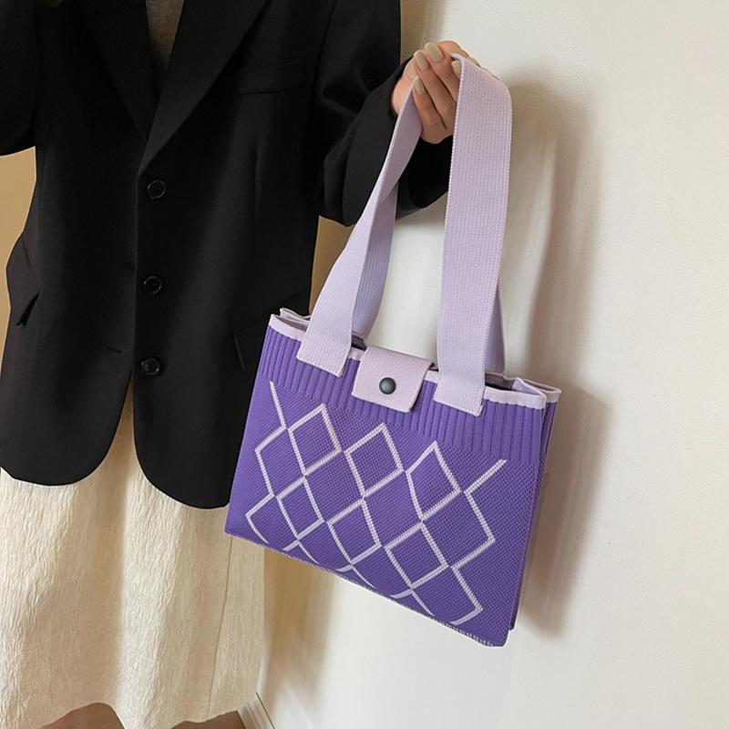 Candy Color Knitted Mobile Phe Tote Bag Rhombic Design Woven Small Shopper Handbag Shoulder Bag For Women