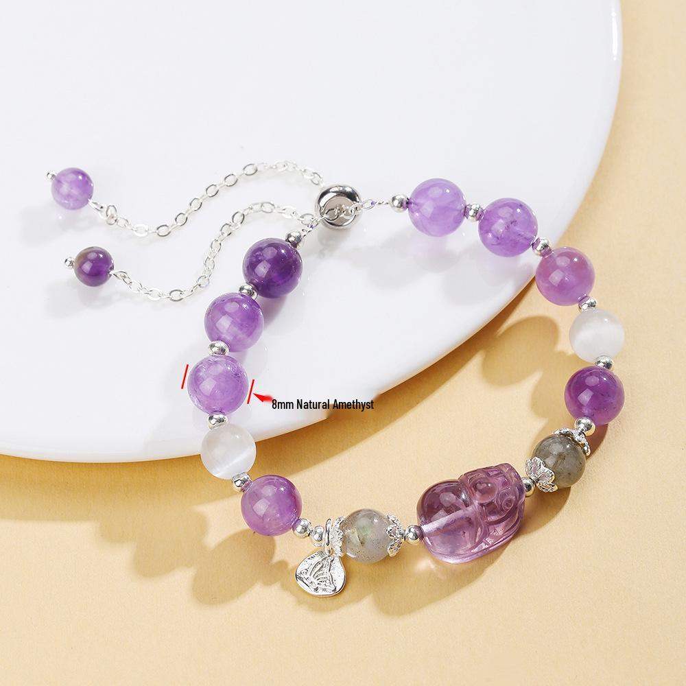 Amethyst Crystal Beaded Bracelet with Lucky Abacus Charm - Elegant DIY Handmade Jewelry for Women