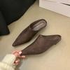 Fashion Fashion Flock Women Low Heel Pumps Shoes Slides Mules Female Shallow Footwear Pointed Toe Ladies Heeled Shoes Sandals  Lady