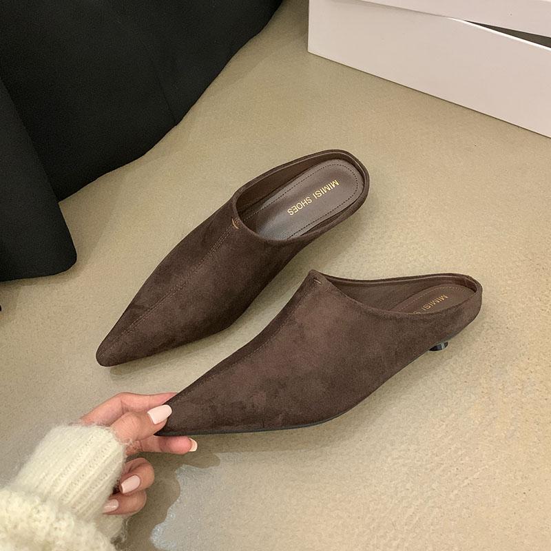 Fashion Fashion Flock Women Low Heel Pumps Shoes Slides Mules Female Shallow Footwear Pointed Toe Ladies Heeled Shoes Sandals  lady