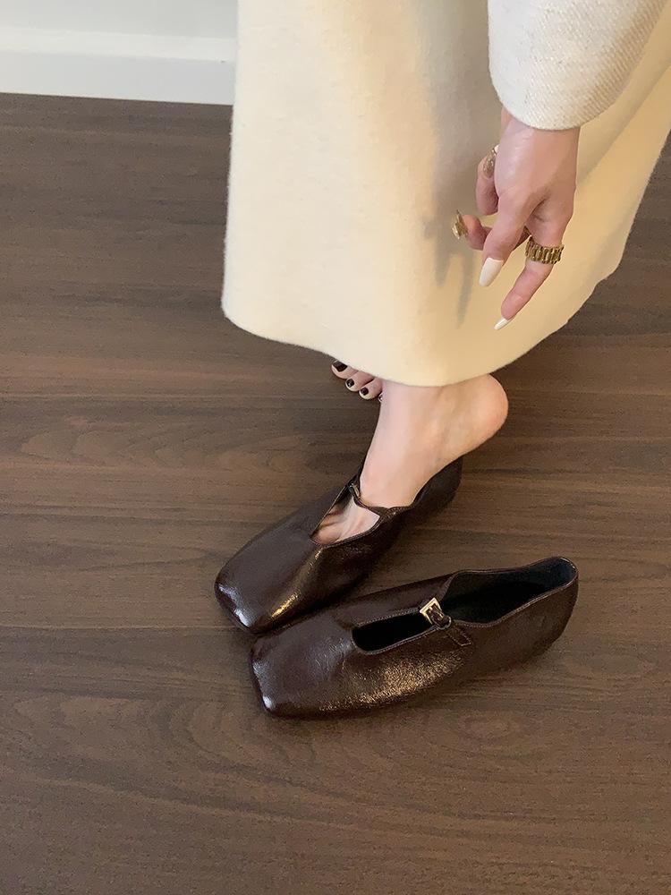 French niche design flat-soled single shoes square head loafers, retro soft-soled casual women's shoes Mary Jane shoes