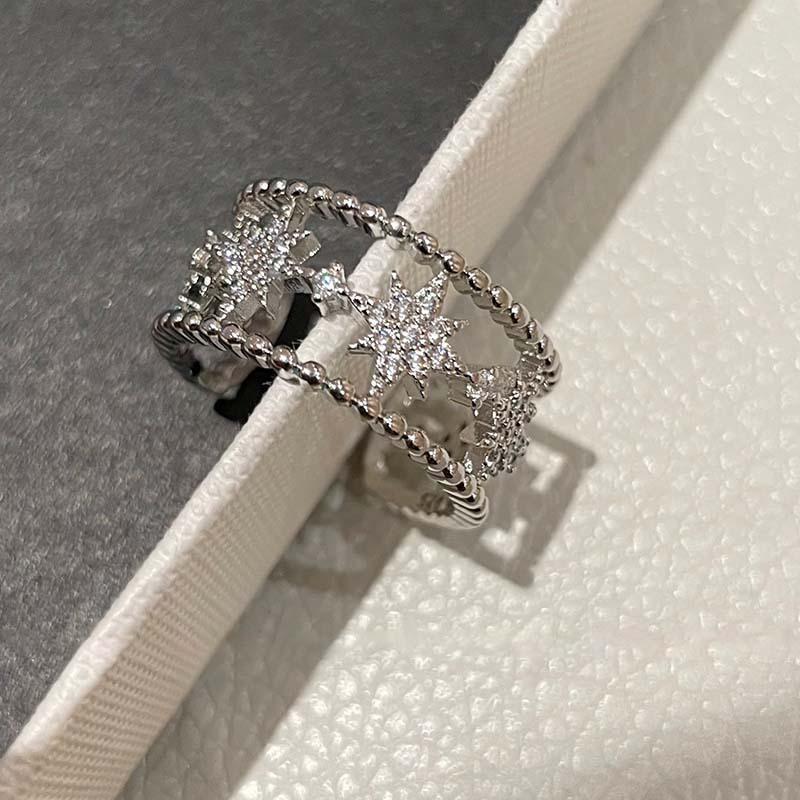 Zircon Double-layer Mango Hollow Opening Ring, Simple and Elegant Versatile Index Finger Ring, Light Luxury Ring.