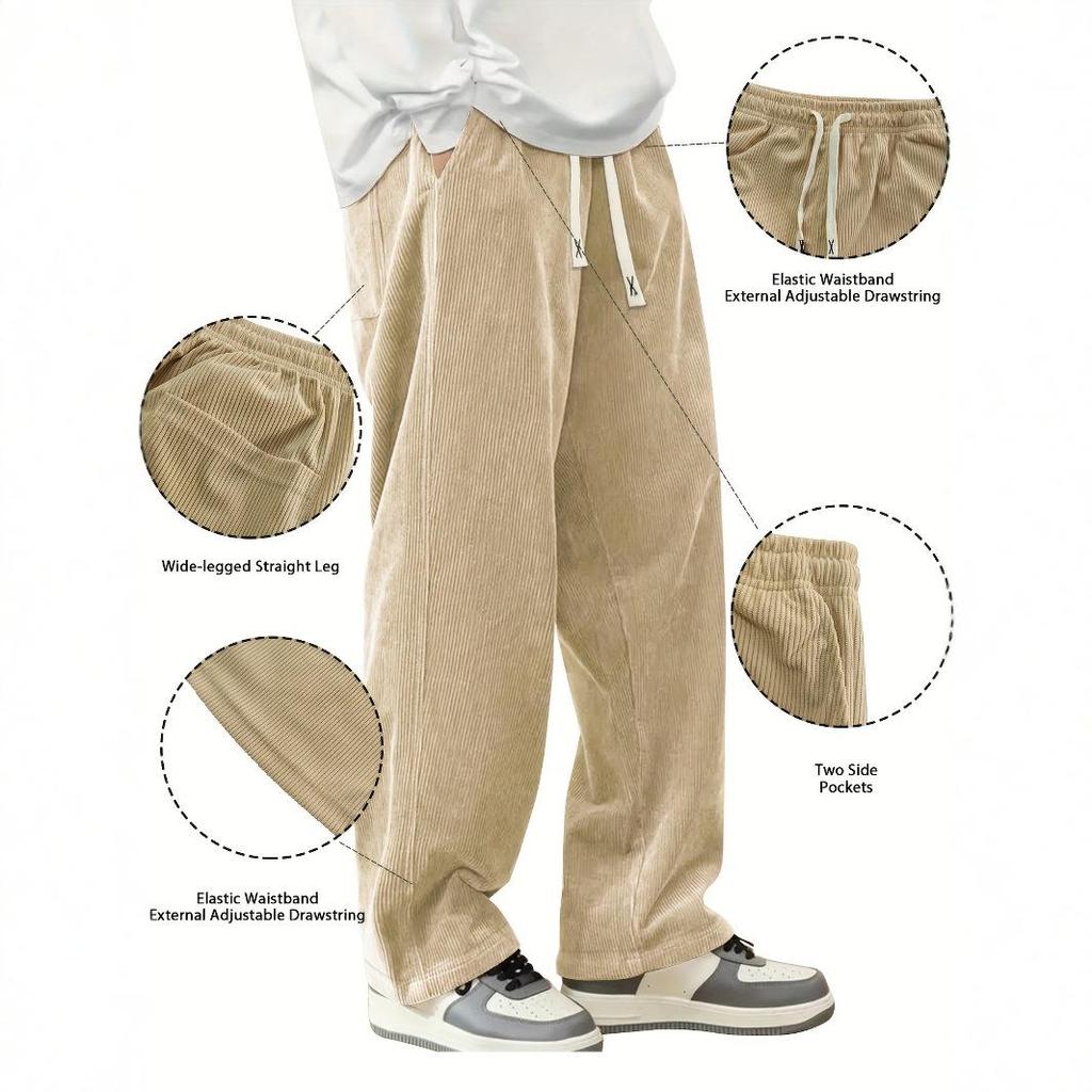 European Men's Corduroy Loose-Fit Casual Pants - Comfortable Autumn Trousers with Logo