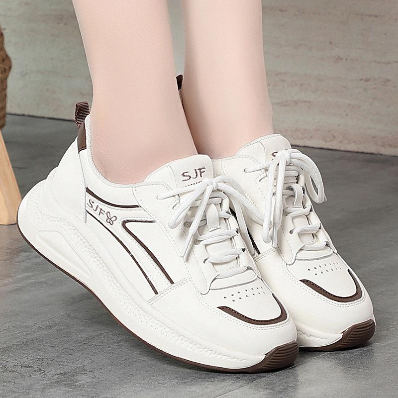Thick-Soled Casual Shoes For Women In Spring And Autumn New Lace-Up White Shoes Lightweight Soft Sole Comfortable Travel Shoes