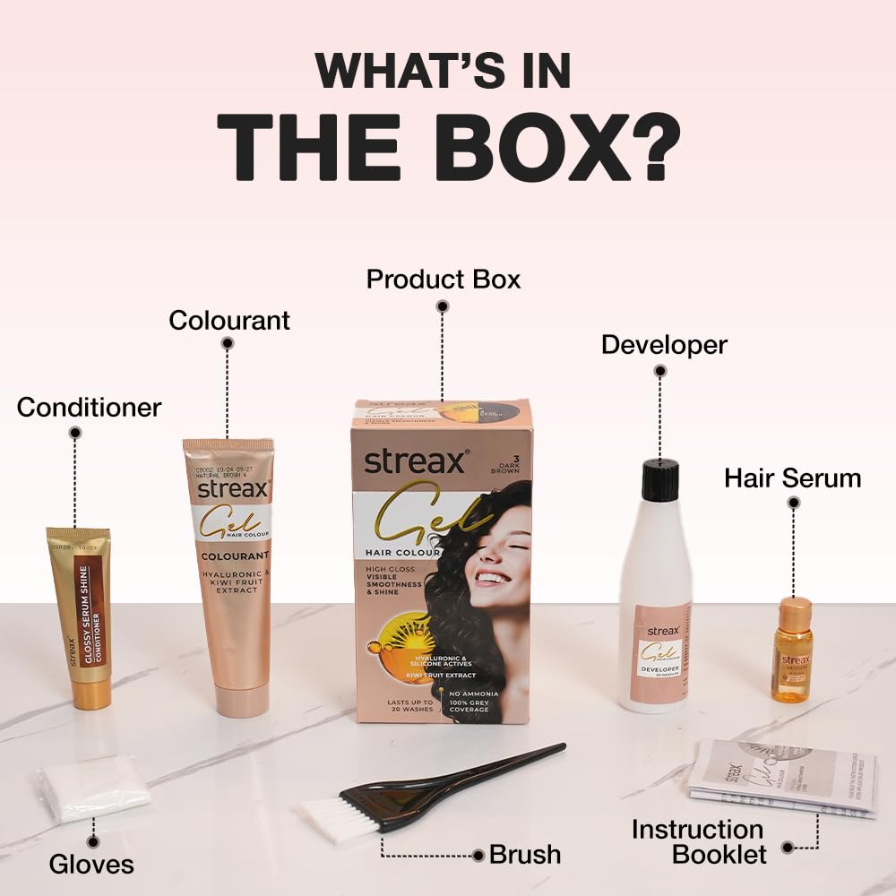 Streax Gel Hair Colour for Women and Men Natural Brown 150ml Pack of 1 Ammonia Free Long Lasting