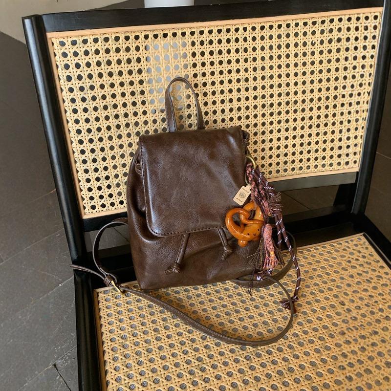 American brown leather pattern small backpack retro pu soft leather texture versatile shoulder bag commuter versatile small backpack