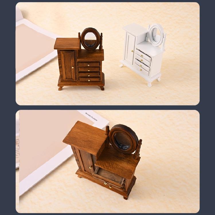 Dollhouses Furniture 1/16 Wood Dressing Table with Working Drawers and Cabinet for Craft Model Project Scene Decoration