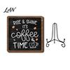 Decorative Wooden Stand Coffee Themed Tabletop Sign, Rustic Kitchen Bar Plaque with Iron Table Display Stand, Farmhouse Home Dining Room Countertop