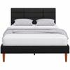 Double Bed Frame, 140 X 200 Cm, Wooden Slatted Base, Linen-Effect, Storage Underneath, Black