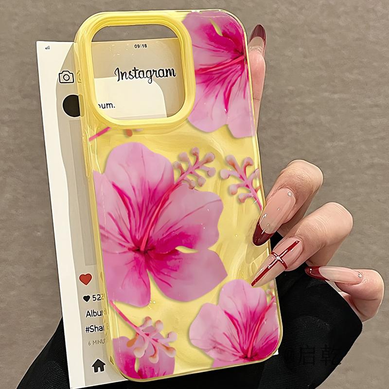

Minimalist Fashion Pink Flower Meteorite Textured Case for iPhone 17 Air 16 15 14 Plus 13 12 11 Pro Max XS Max XR XS X Covers iPhone XS X