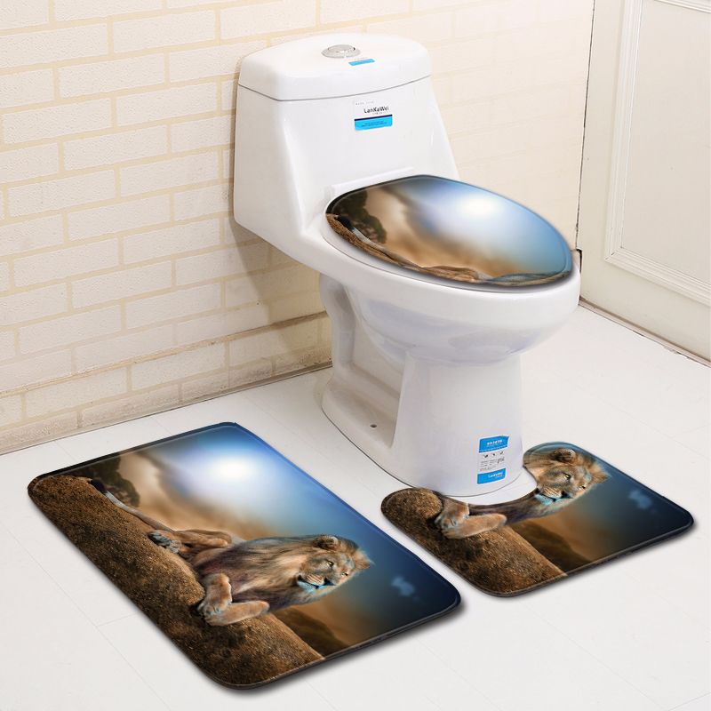 3D Lion Bathroom Toilet Three-Piece Floor Mat Door Mat Bathroom Carpet