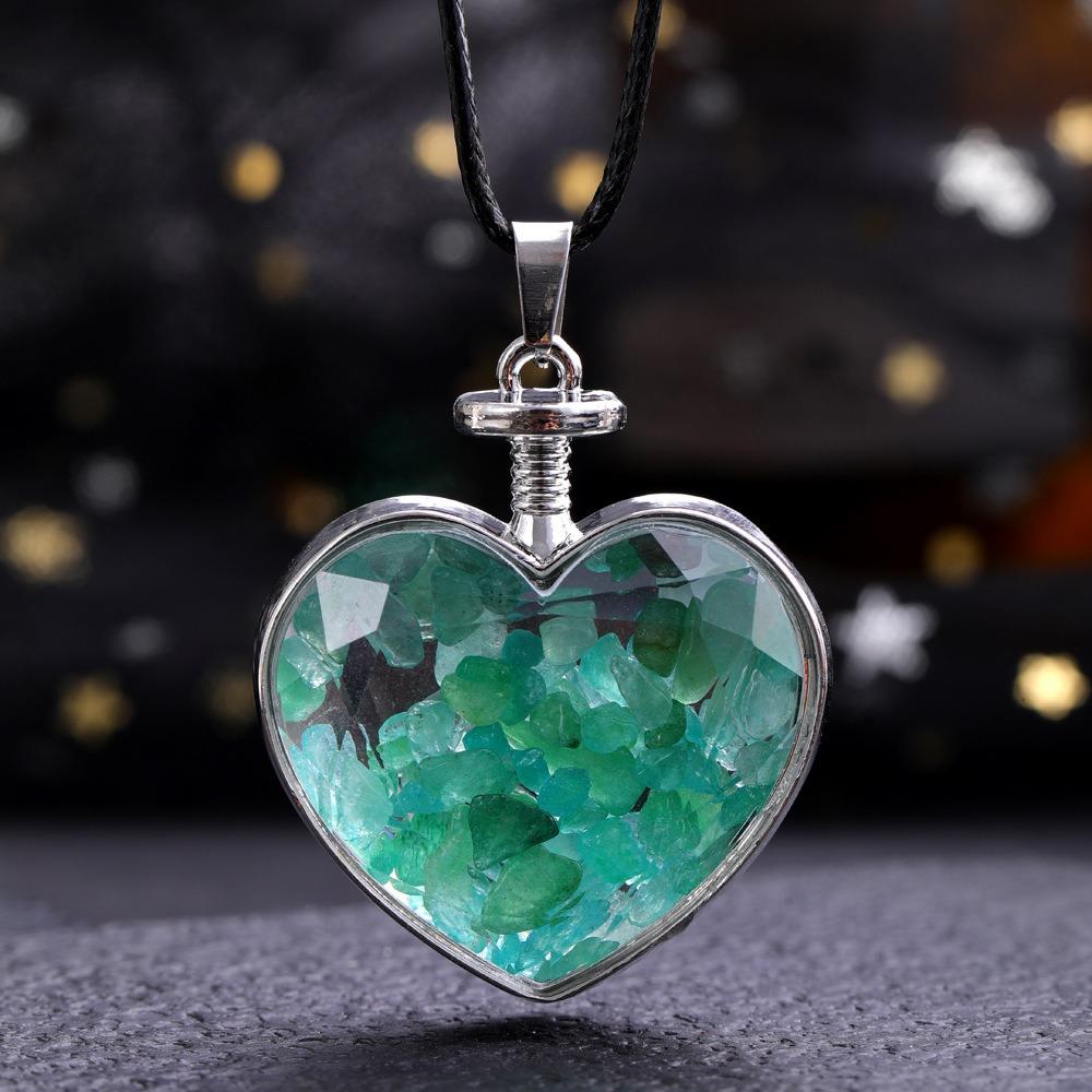 Natural Stone Bottle Necklace For Girls Creative Gift Broken Stone Jewelry Healing Crystal Stone Heart Pendant Love Glass Bottle