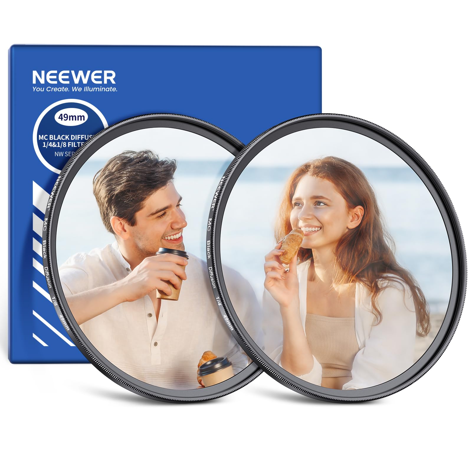 

NEEWER 49mm Black Diffusion Pack of with Storage Case and Cleaning Camera Lens Cinematic Effect for and Photography 1/4 & 1/8 Filters, 2,