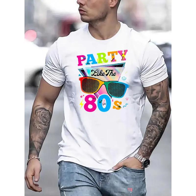

European sizes [Retro | Colorful] Retro Colorful Men s T-Shirt | Like The 80 s Print, Summer Casual Round Neck Tee for Camping & Vacation 4XL білий