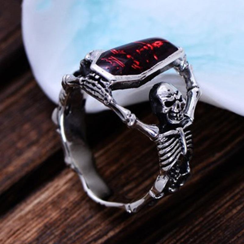 Vintage Thai Silver Vampire Bat Skull Ring Men's Punk Style Ring