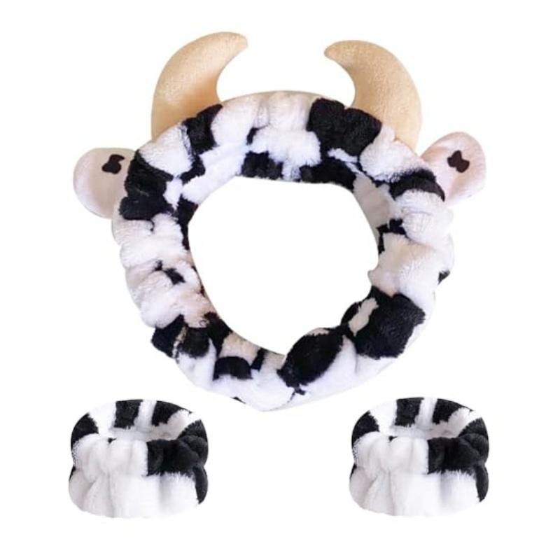 3D Cow Hairband Super Cute Cow Horn Hairband Internet Celebrity Makeup Hairband Face Washing Headband Wristband чёрный