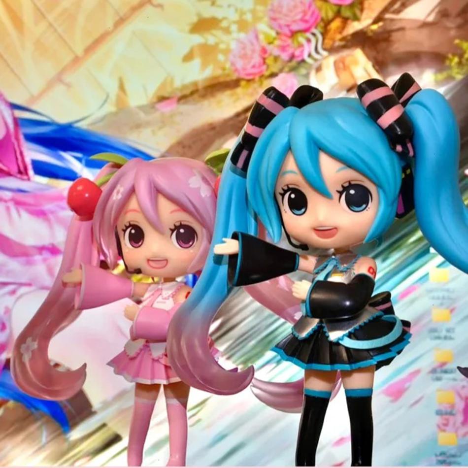 Hatsune Miku Anime Figure Toys Pink Cherry Dress MIKU Kawaii Cartoon PVC Action Q Version Model Dolls Birthdays Gifts Kids Gifts