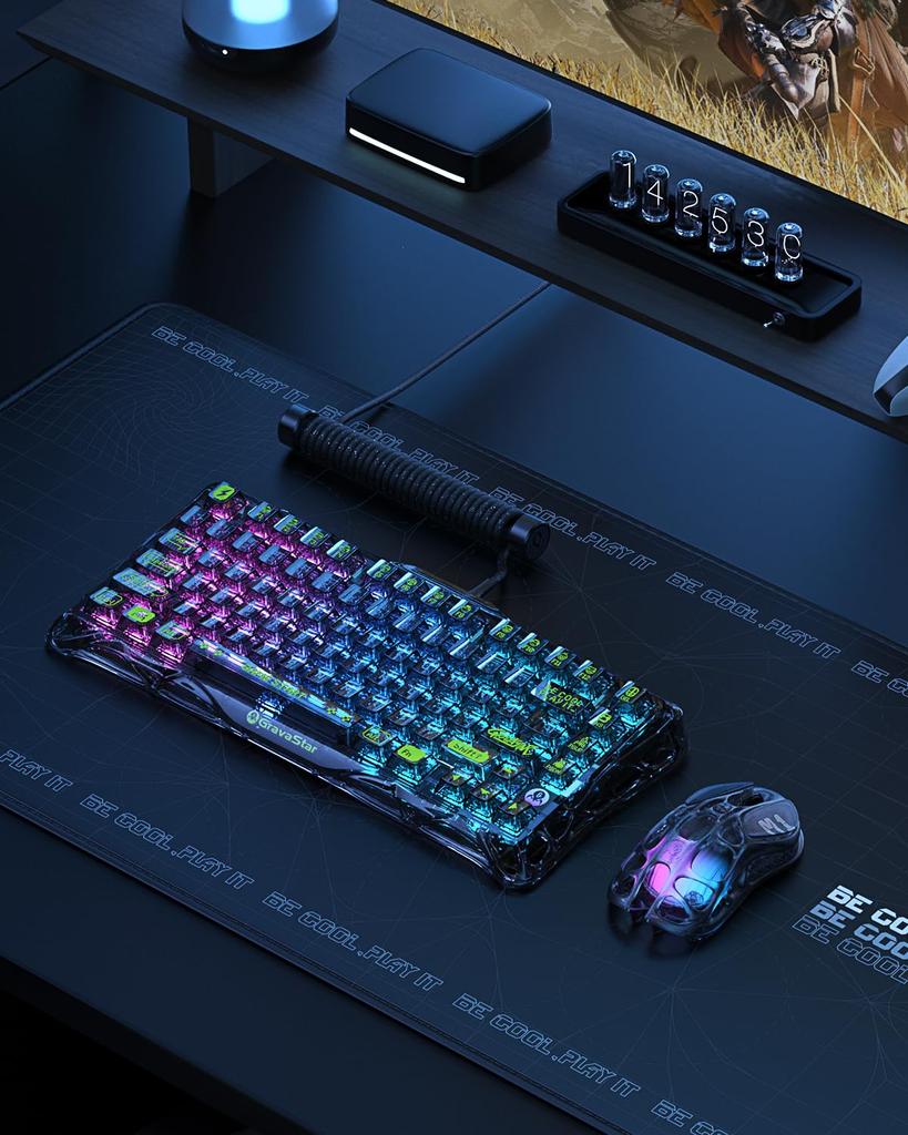GravaStar K1 Lite Transparent Gaming Bluetooth Transparent RGB US Layout Mechanical Keyboard for Transparent Black Keyboard, Wireless, 75% Layout,