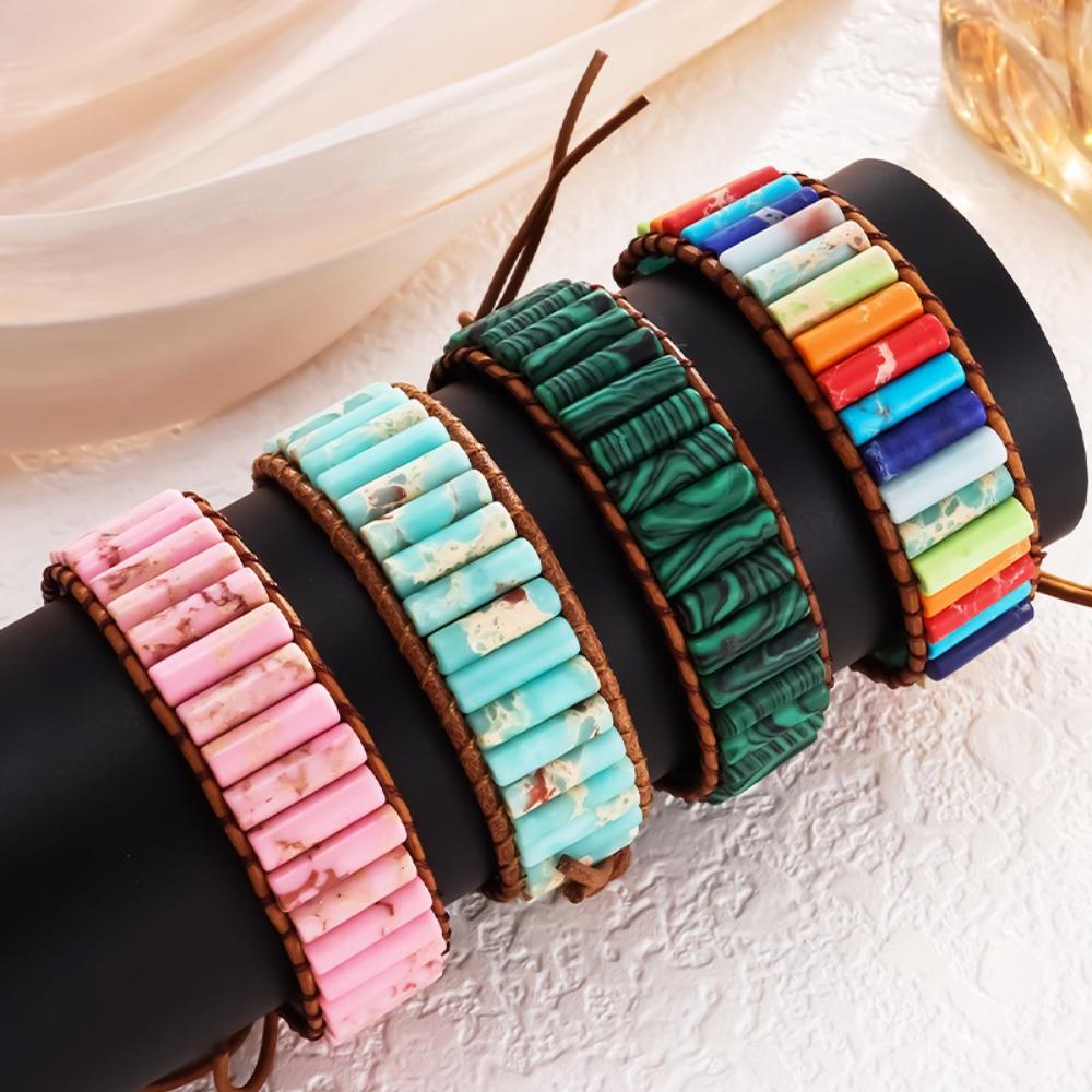 Charm Beads Braided Bracelets Hand Jewelry Bohemian Style Bangle Rainbow Stone Bracelet  Girls