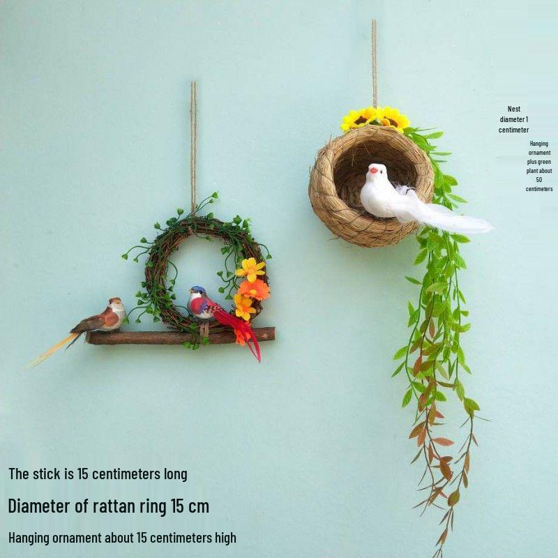 Forest Style Kindergarten Hanging Mobile: Creative Micro-landscape Arrangement with Bird's Nest and Decorative Pendants.
