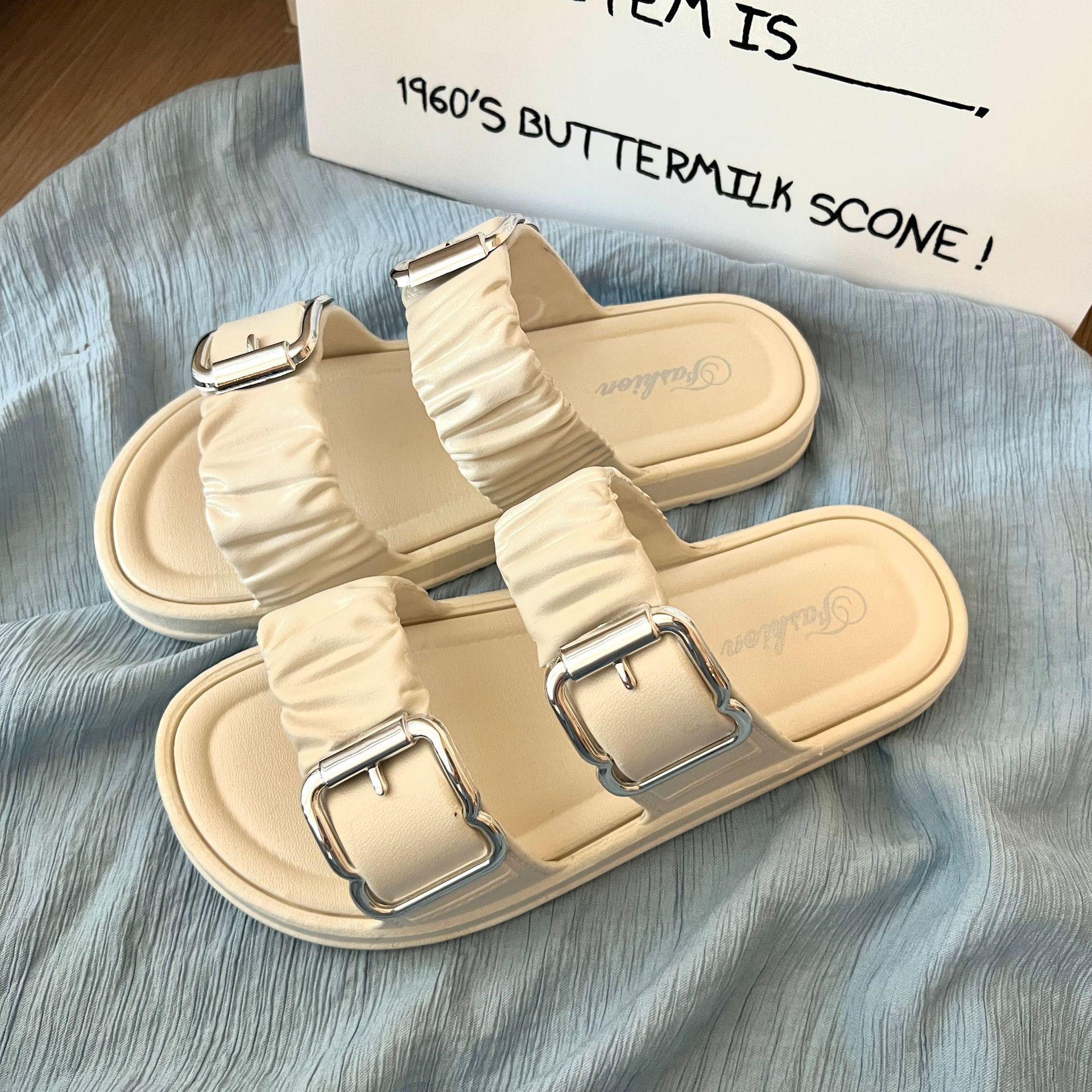 

Тапочки на толстой подошве корейской версии, повседневные женские, с пряжкой, пляжные, полутачные, в римском стиле, юбка в тон, лето, новый стиль 40-41