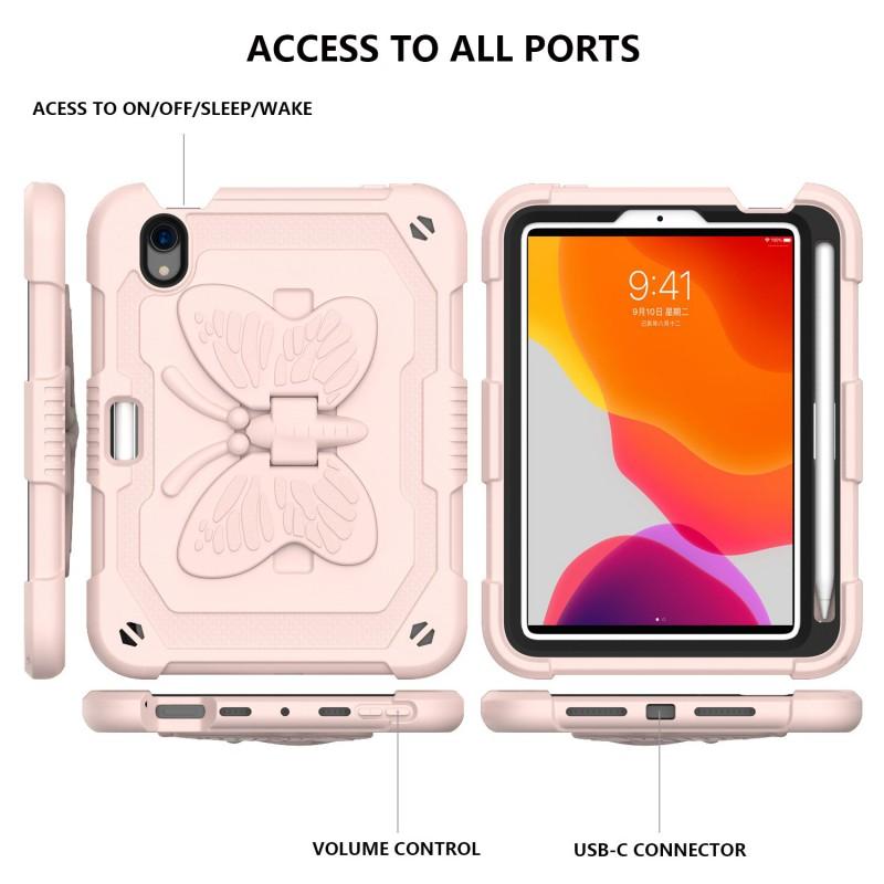 Butterfly Design Silicone Case With Adjustable Stand IPad Mini 6 Kids Learning Anti-Slip Shockproof Cover