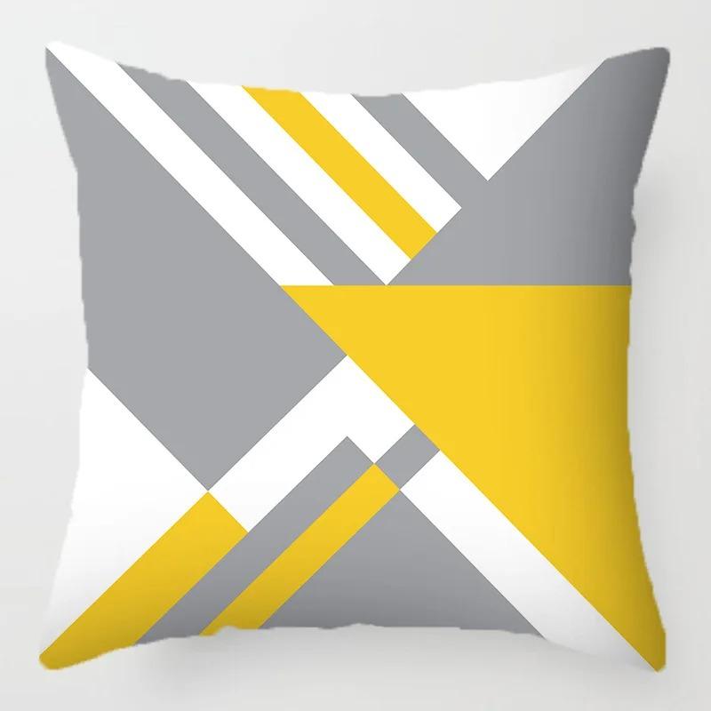 40X40 Yellow Geometric Throw Pillow Case Black Grey Striped Cushion Cover Modern Home Decor For Sofa Living Room Car Chair