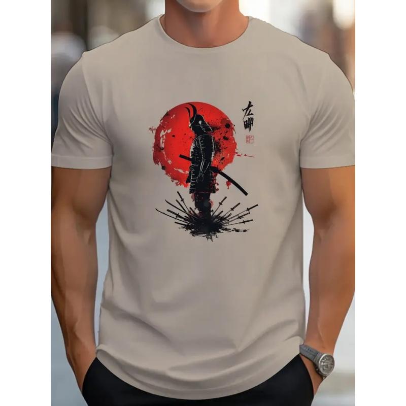 Samurai 3D-Druck Herren-Shirt Modetrends Clake-Ausschnitt Standard Standard Standard Legales T-Shirt Straßenbekleidung Harajuku Hip-Hop Big T-Shirt