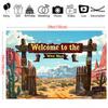 1 Wild West Welcome Polyester Background - Cowboy Boots and Cactus Desert Scenes, Suitable for Western Parties, Birthdays