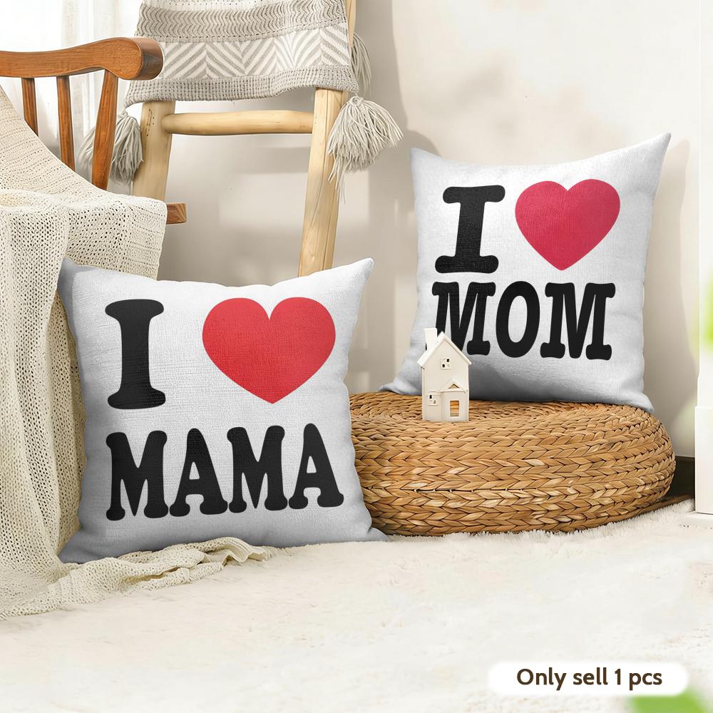 I LOVE MOM Cushion Cover Natural Linen Organic Fabric DoubleSided Printing Couch Pillow Covers Home Decor